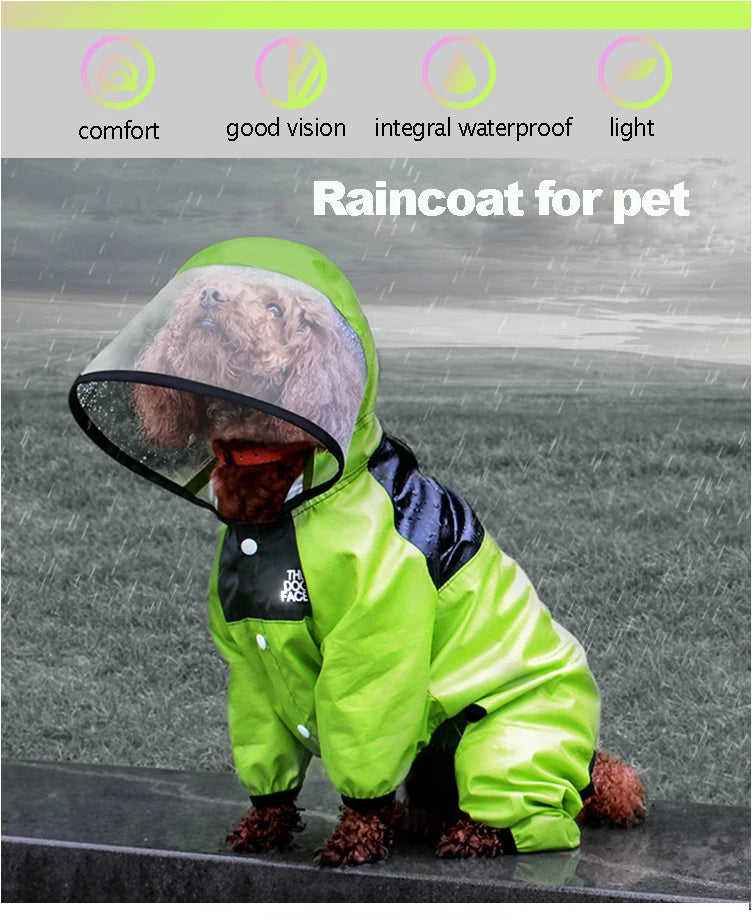 Pet Raincoat The Dog Face Pet Clothes Jumpsuit Waterproof Dog Jacket