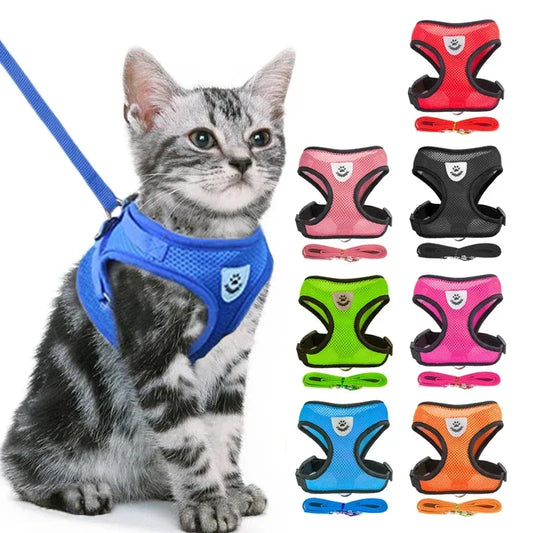 Cat Harness Vest Walking Lead Leash For Puppy Dogs Collar Polyester