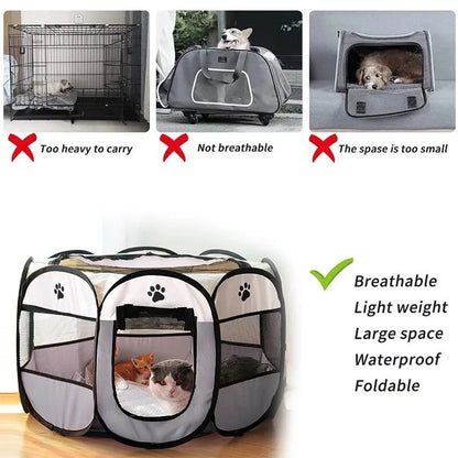 Portable Foldable Pet Tent Kennel Octagonal Fence Puppy Shelter Cat