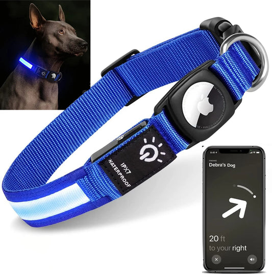 For Apple Airtag GPS Finder Led Dog Collar WaterProof USB Chargeable