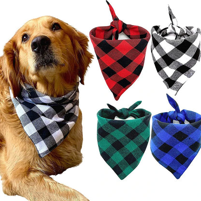 Dog Bandanas Large Pet Scarf Bandana For Dog Cotton Plaid Washable