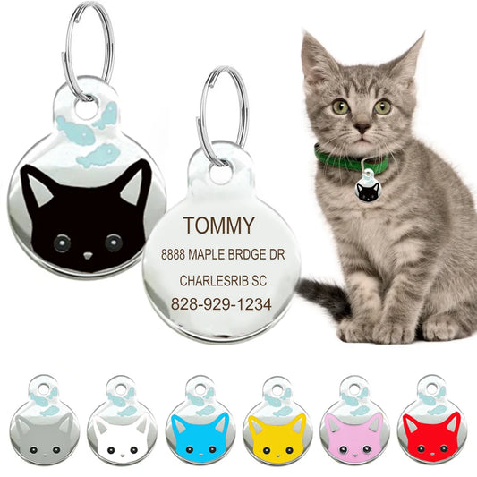 Personalized Cat Tag Unti-lost Custom Name Number Address Engraved