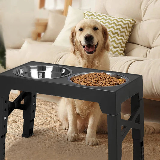 Elevated Dog Feeder Bowls Adjustable Raised Stand  Bowls  Dogs